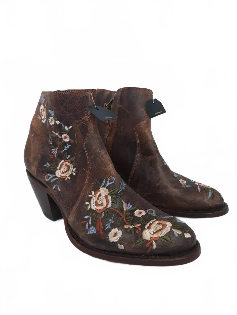 Shyanne Millie Women's Floral Embroidered Leather Western Ankle Boots Size 8.5M